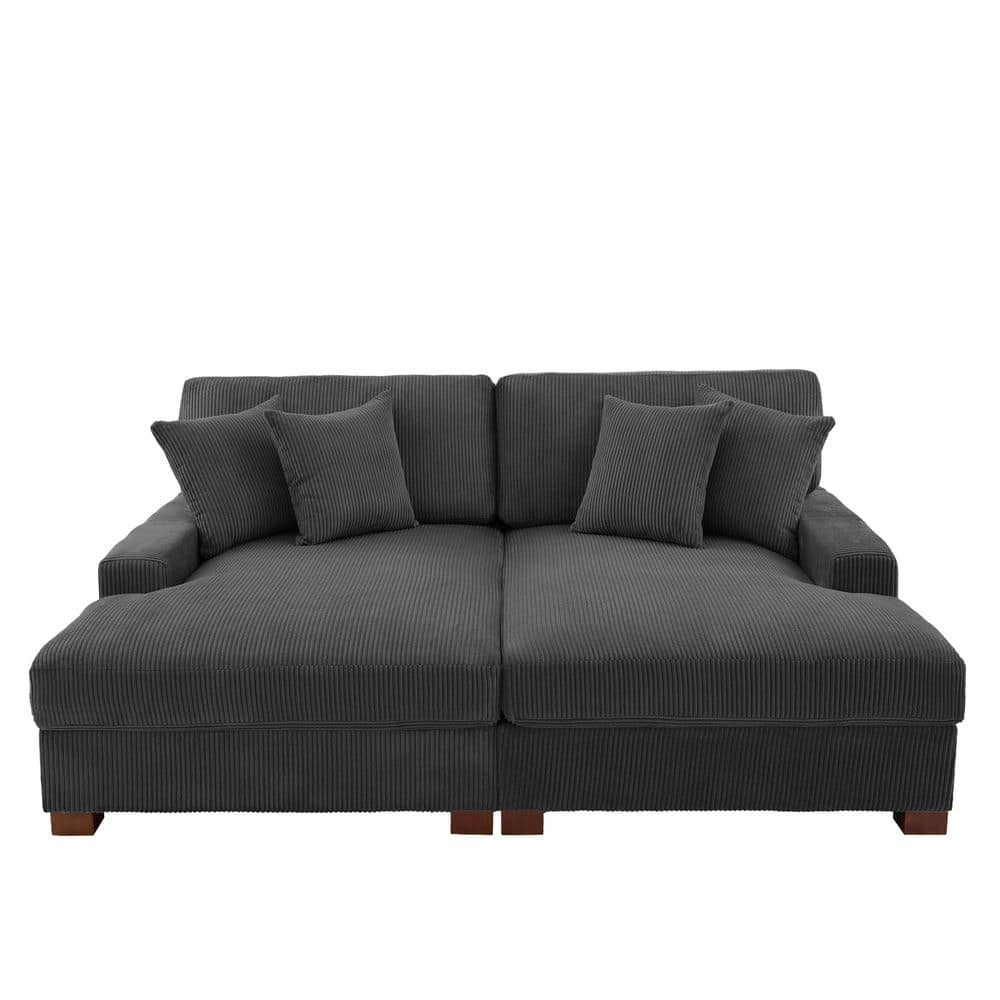 Uixe 83 in. Square Arm Gray Corduroy Fabric Upholstered Sectional Sofa ...