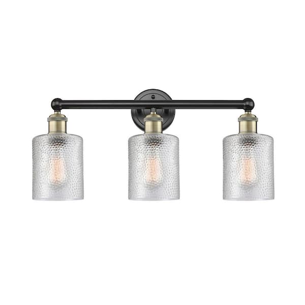 Cobbleskill 23 in. 3-Light Black Antique Brass Vanity Light with Glass Shade