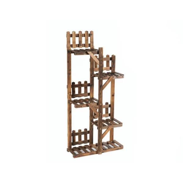 Cubilan Black 5-Tier Flower Rack Wood Plant Stand 6 Pots Display Shelf