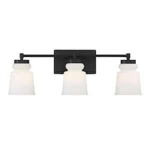 24 in. W x 8.5 in. H 3-Light Matte Black Bathroom Vanity Light with Frosted Glass Shades