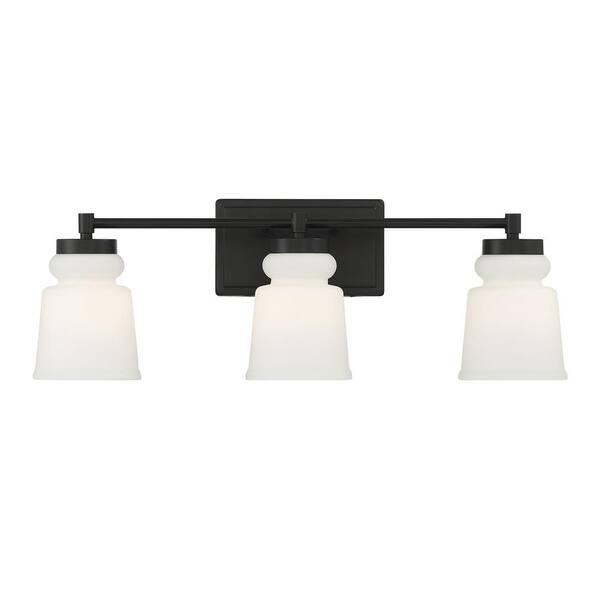 Savoy House 24 in. W x 8.5 in. H 3Light Matte Black Bathroom Vanity Light with Frosted Glass