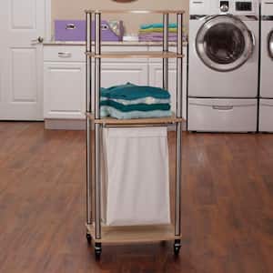 Light Ash Laundry Hamper Storage Cart, 4 Load Capacity with 2 Storage Shelves and Wheels