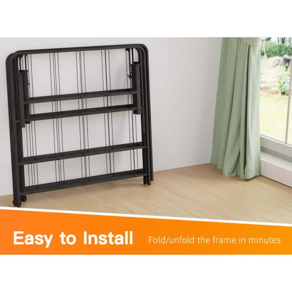 Zephyra Black Metal Twin Platform Bed Frame with Underbed Storage