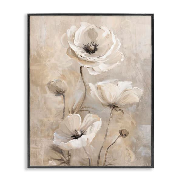 Natural Beige Poppies by Nina Blue Black Framed Nature Giclee Art Print 20 in. x 16 in.
