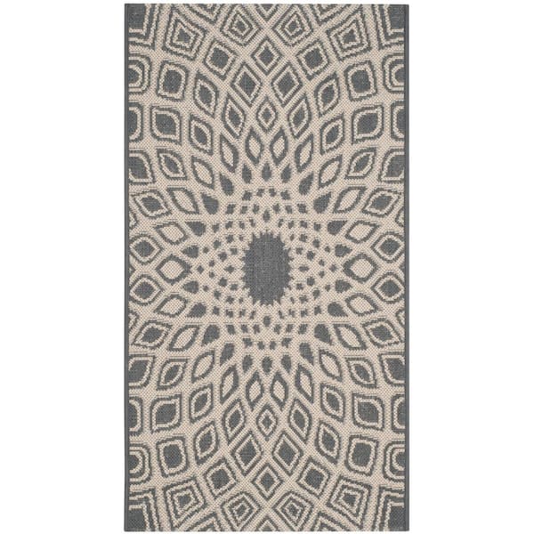 SAFAVIEH Courtyard Anthracite/Beige Doormat 3 ft. x 5 ft. Geometric Indoor/Outdoor Patio Area Rug