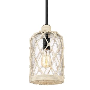 Nassau 1-Light Matte Black Hammered Clear Glass Mini Pendant with Shade