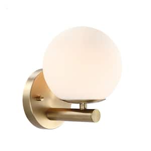 Crown Heights 6 in. 1-Light Brushed Gold Wall Sconce with Etched Opal Glass Shade