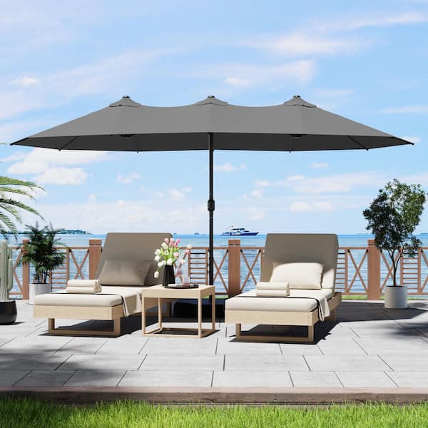 15 ft. x 8.7 ft. Market Double-Sided Patio Umbrella Steel Frame Garden Extra-Large Waterproof Twin Umbrella in Gray