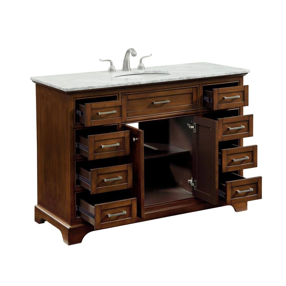 Contemporary Teakwood 48" Vanity with Carrara White Marble Top
