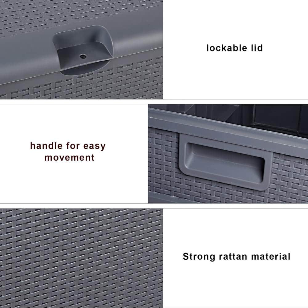 Gray Plastic Wicker-Like Lockable Deck Box, 120 Gallon