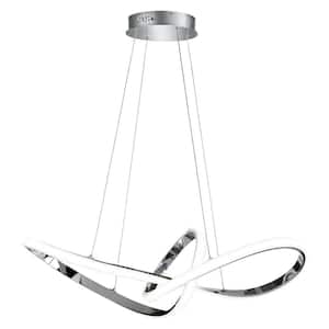36-Watt Dimmable Integrated LED Island Silver Modern Creative Irregular Ring Pendant with Acrylic Shade and Remote