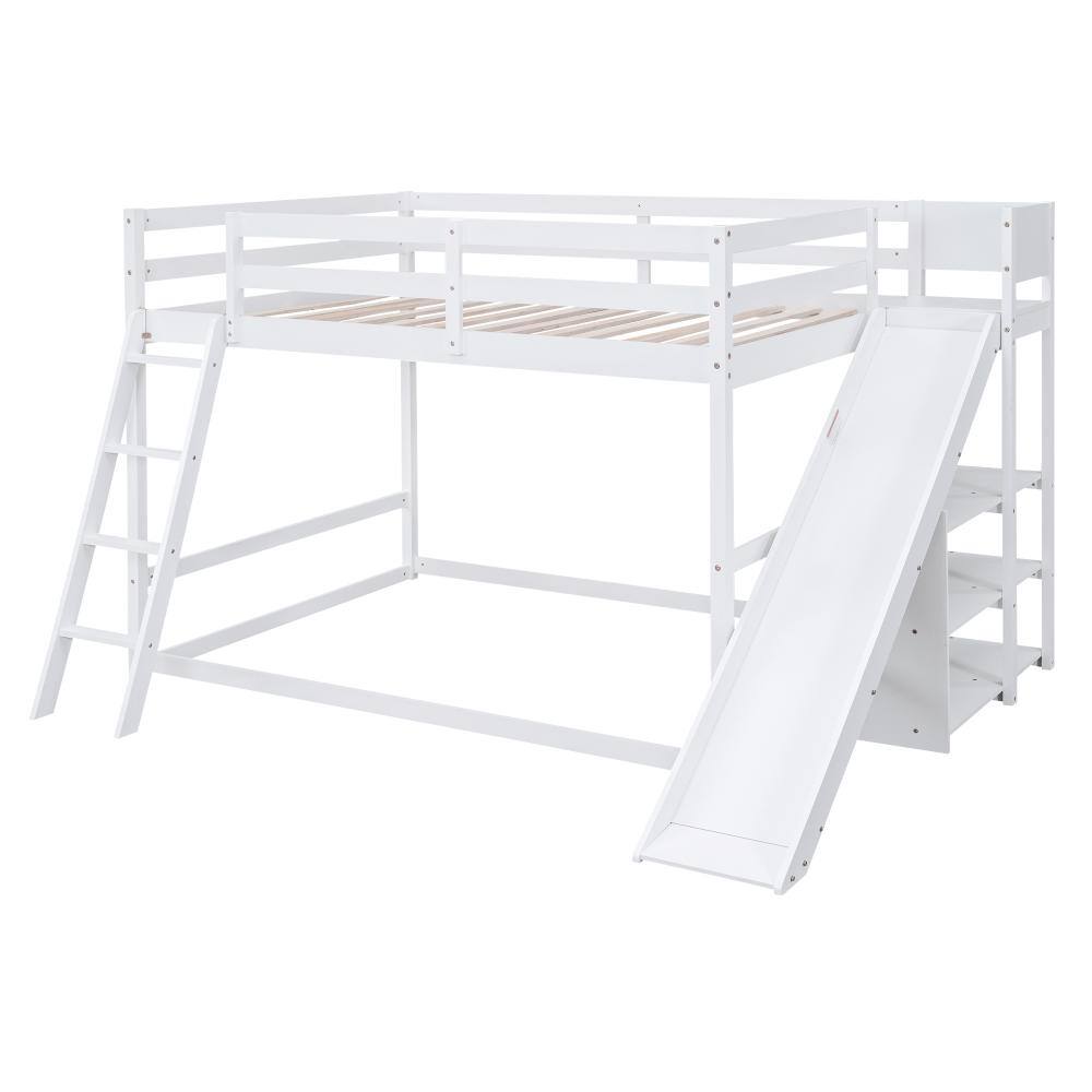 Nestfair White Wood Full over Full Bunk Bed with Ladder,Slide and ...