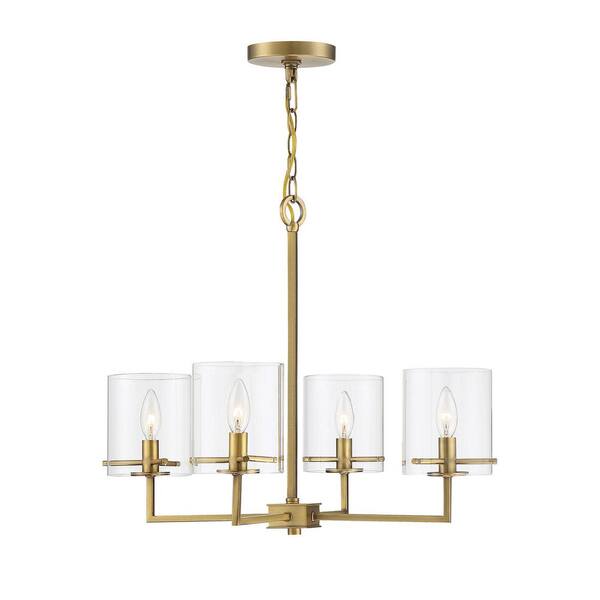 TUXEDO PARK LIGHTING 25.63 in. W x 19.75 in. H 4-Light Natural Brass Chandelier with Clear Glass Shades