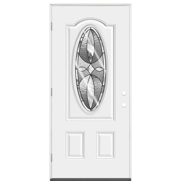 Masonite 36 in. x 80 in. Left Hand Outswing 3/4-Oval Decorative Promo Premium Steel Prehung Front Door No Brickmold