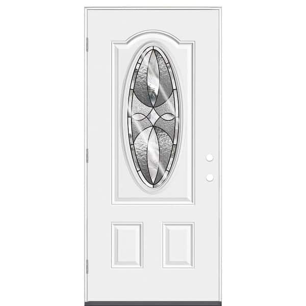 Masonite 36 in. x 80 in. Right-Hand Outswing 3/4-Oval Decorative Promo Premium Steel Prehung Front Door No Brickmold