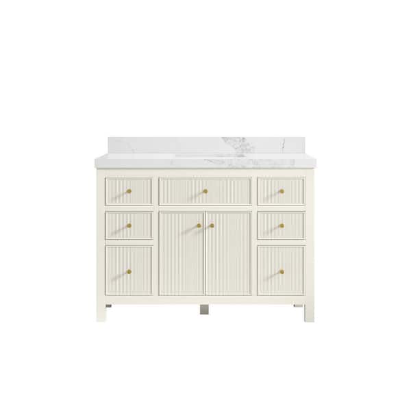Willow Collections Sonoma 48 in. Single Sink Freestanding Alabaster Bath Vanity with Calacatta Nuvo Quartz Top Unassembled