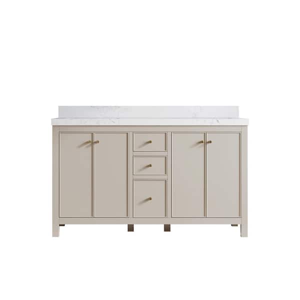 Willow Collections Chicago 60 in. Double Sink Freestanding Fine Grain Bath Vanity with Empira Qt. Top Unassembled