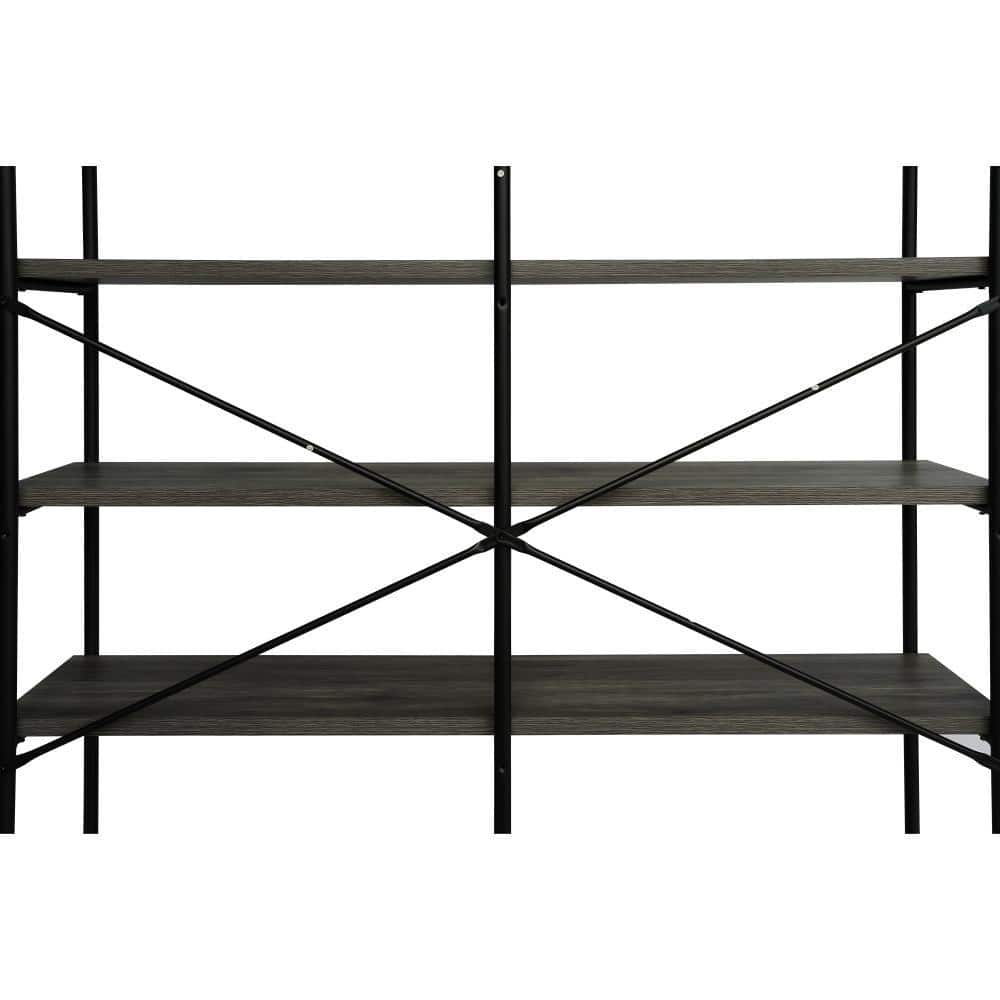 Modern Industrial 60" Gray and Black 4-Tier Bookshelf