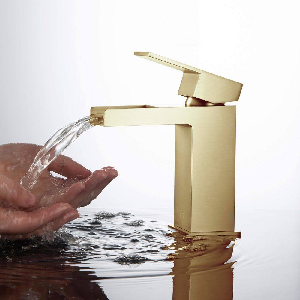 Cubic Elegance Single Handle Brushed Gold Brass Bathroom Faucet