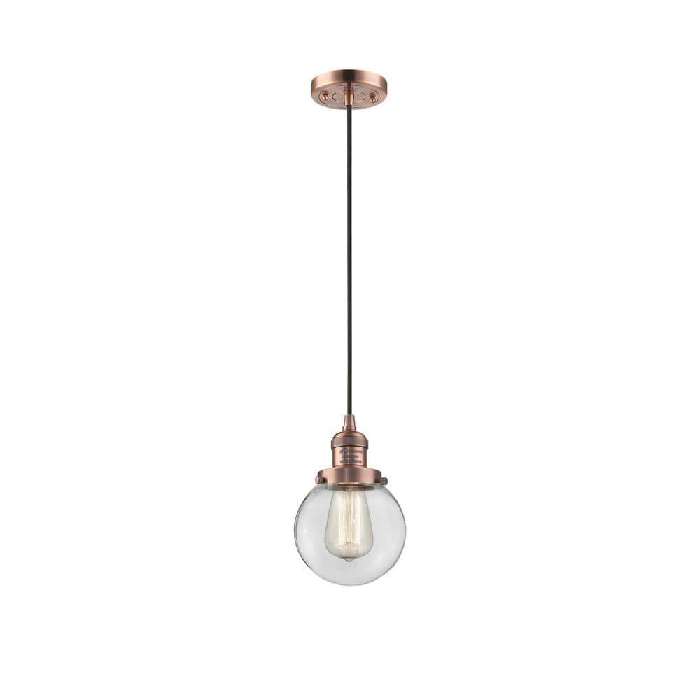 Antique Copper and Clear Glass Mini Pendant Light