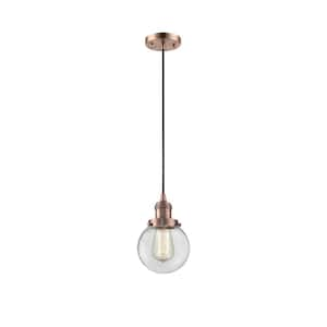 Beacon 100-Watt 1 Light Antique Copper Shaded Mini Pendant Light with Clear Glass Shade