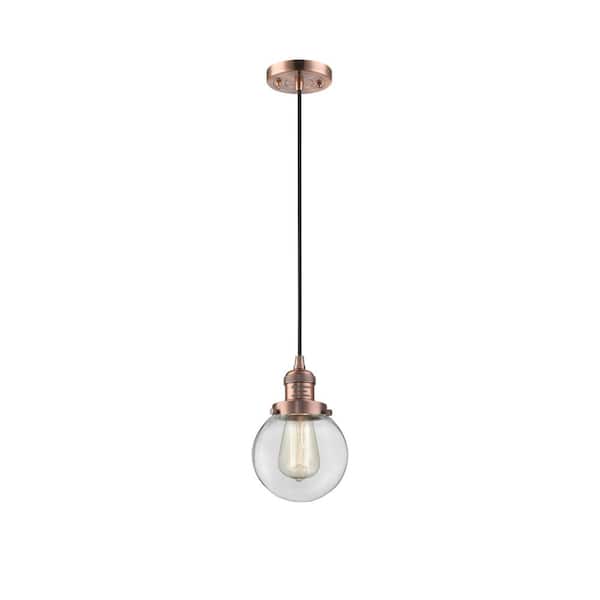 Innovations Beacon 100-Watt 1 Light Antique Copper Shaded Mini Pendant Light with Clear Glass Shade
