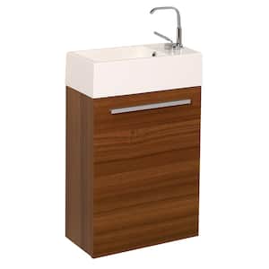 Pulito 16 in. Modern Wall Hung Bath Vanity in Teak with Vanity Top in White with White Basin
