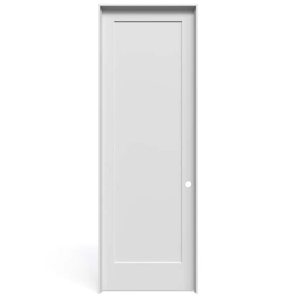 32 in. x 96 in. Tall 1-Panel Shaker Left-Hand Primed Solid Core Wood Single Prehung Interior Door w/ Black Hinges