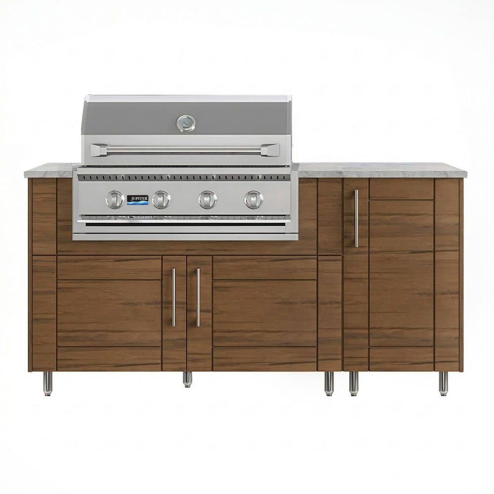 Daybreak 68.5 in. W 4-Burner Propane Grill Island in Stainless Steel Sanibel Teak price history on PriceWatchPro