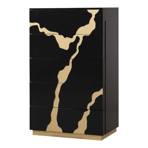 Furniture of America Rove Black and Gold Accents 5-Drawer 30 in. Chest of Drawers