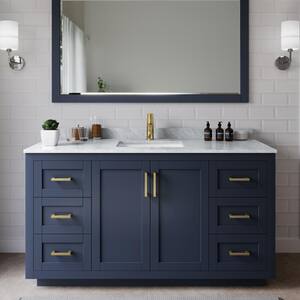 Miranda 60 in. W Single Bath Vanity in Dark Blue with Marble Vanity Top in White Carrara with White Basin