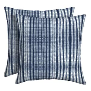 16 in. x 16 in. Blue Shibori Stripe Outdoor Square Throw Pillow (2-Pack)