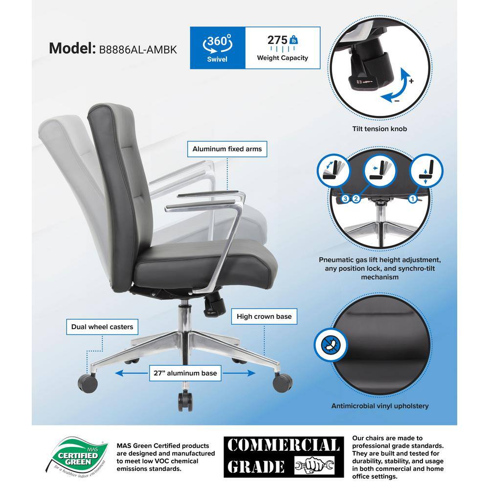 Black Vinyl Executive Swivel Conference Chair with Metal Base