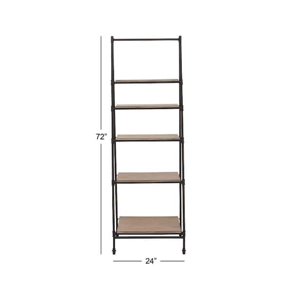 72 in. 5 Shelves Wood Stationary Black Shelving Unit