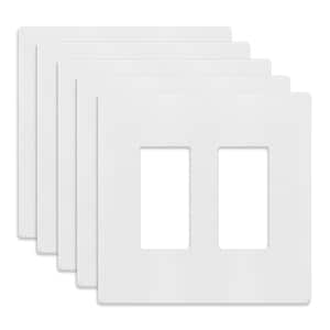 2-Gang Midsize, White Decorator/Rocker, Plastic Polycarbonate, Screwless Wall Plate (5-Pack)