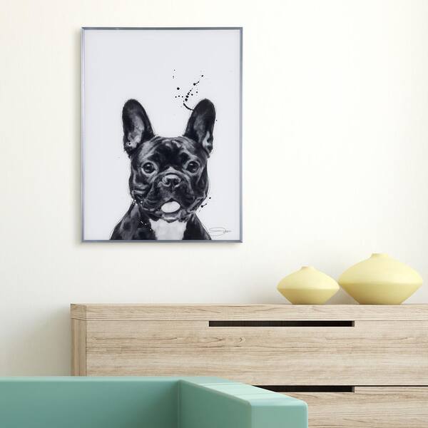 Empire Art Direct "French Bulldog" Black and White Dog Paintings on Reverse Printed Glass Framed Wall Art