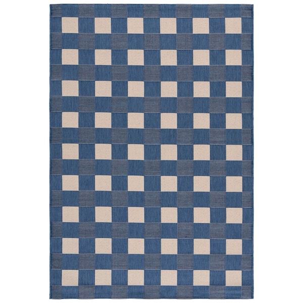 SAFAVIEH Courtyard Blue/Beige 9 ft. x 12 ft. Plaid Grid Indoor/Outdoor Area Rug