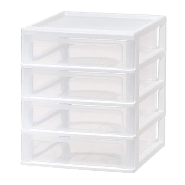 4 Drawer Desktop Organizer Plastic Drawer in White (Set of 2)