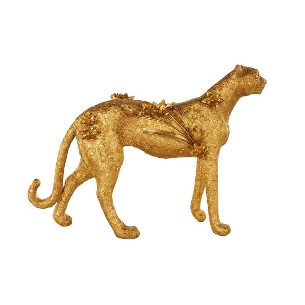 Litton Lane 17 in .x 25 in. Gold Resin Standing Leopard Sculpture