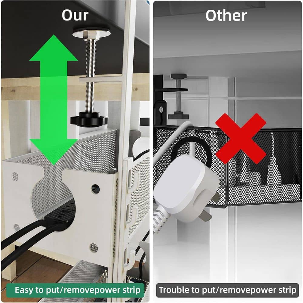 Under Desk Cable Management Tray Clamp Mount No Damage Installation White 2 Pack - Thumbnail 3