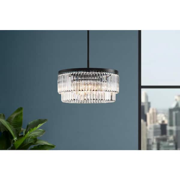 Home Decorators Collection Winthrop 3-Light Modern Black Chandelier Light Fixture with Hanging Crystal Shade