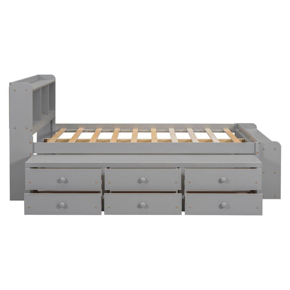 Espresso Brown Wood Frame Full Size Platform Bed with Bookcase Headboard and Storage Drawers - thumbnail 8