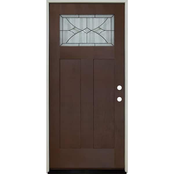 Steves & Sons Regency 36 in. x 80 in. Left Hand 1/4 Lite Radiance Decorative Glass Russet Fiberglass Prehung Front Door with Brickmold