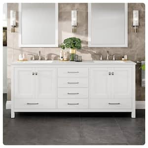 Aberdeen 78 in. W x 22 in. D x 34 in. H Double Bath Vanity in White with Carrara Quartz Top with White Sinks