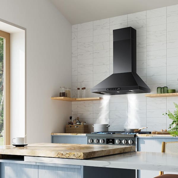 30 in. 900 CFM Convertible Wall Mount Range Hood in Black Stainless Steel with Charcoal Filters and Removable LED Lights