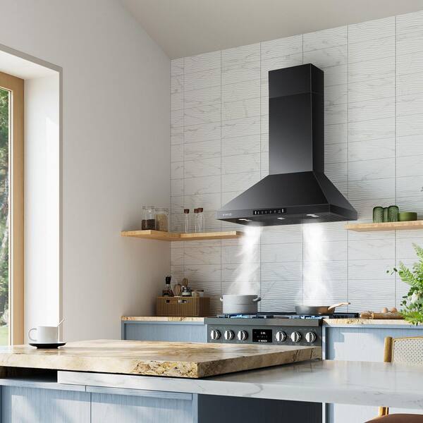 30 in. 900 CFM Convertible Wall Mount Range Hood in Black Stainless Steel Touch Controls, LED Lights, Stainless Steel