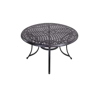 46 in. Aluminum Casting Top Outdoor Dining Table with Umbrella Hole and Heavy-Duty Aluminum Frames