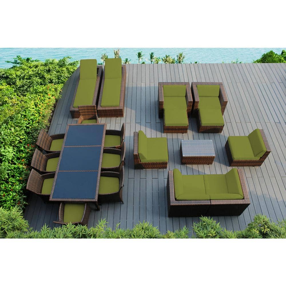 Mixed Brown 20-Piece Wicker Patio Combo Conversation Set with Supercrylic Peridot Cushions price history on PriceWatchPro