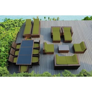 Mixed Brown 20-Piece Wicker Patio Combo Conversation Set with Supercrylic Peridot Cushions