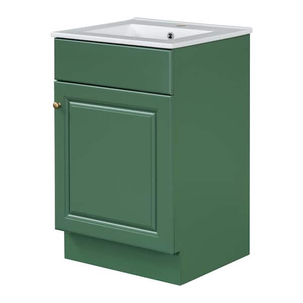 CHRISTOPHER KNIGHT HOME Sheffield Modern 20 in. Bathroom Green Bath Vanity with White Ceramic Sink Top, Cabinet, Shelves